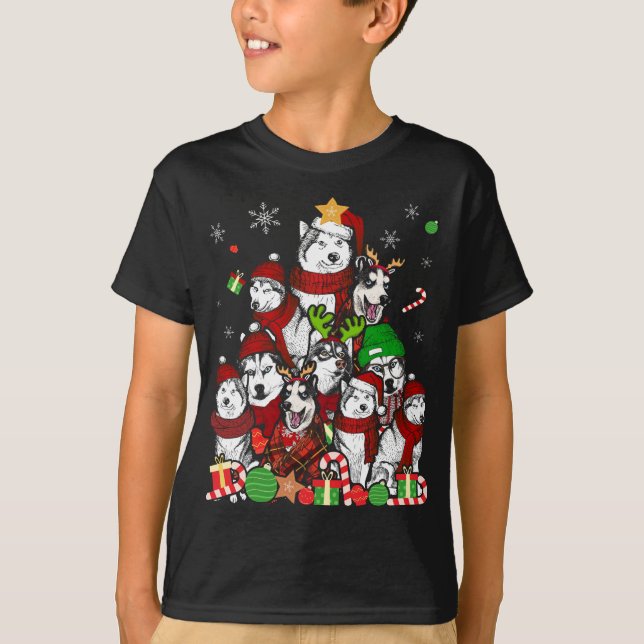 Siberian husky Julgran T Shirt Julafton Gift Do (Framsida)