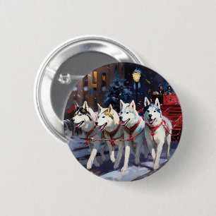 Siberian Husky Julhögtid Knapp