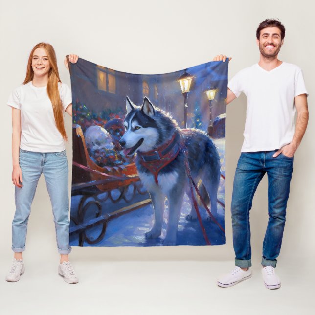 Siberian Husky Julhögtidssäsong Fleecefilt (På plats)