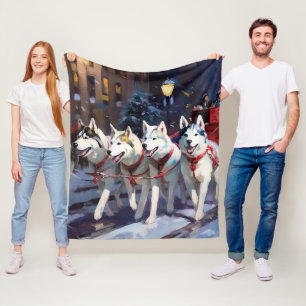 Siberian Husky Julhögtidssäsong Fleecefilt