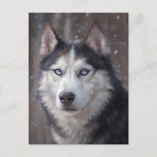 Siberian husky julkonst helg vykort