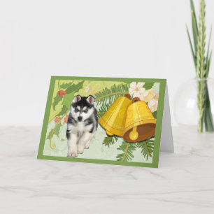 Siberian husky julkort Klockor Helgkort