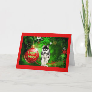Siberian husky-julkort Röda Boll-Grönten Helgkort