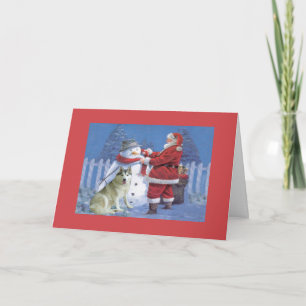 Siberian husky julkort Santa Snögubbe Helgkort