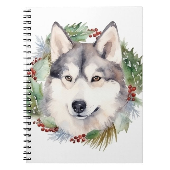 Siberian Husky Julkrans Festiv Valp Anteckningsbok (Framsidan)