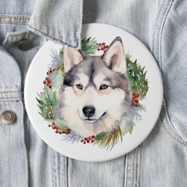 Siberian Husky Julkrans Festiv Valp Knapp (In Situ)