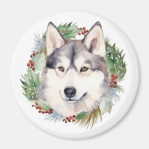 Siberian Husky Julkrans Festiv Valp Magnet