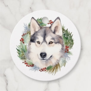 Siberian Husky Julkrans Festlig Valp Gåvor Etiketter