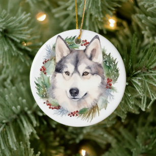 Siberian Husky Julkrans Festlig Valp Julgransprydnad Keramik