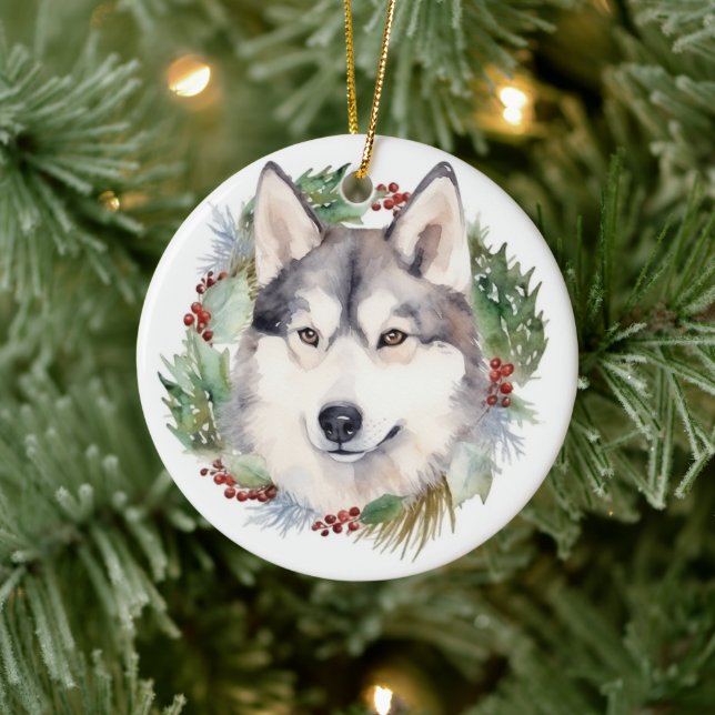 Siberian Husky Julkrans Festlig Valp Julgransprydnad Keramik (Träd)