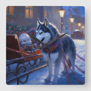 Siberian husky julsäsong fyrkantig klocka
