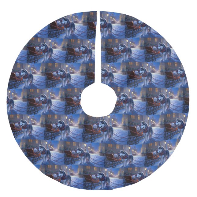 Siberian husky julsäsong julgransmatta borstad polyester (Framsidan)