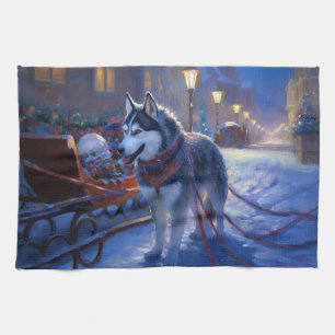 Siberian husky julsäsong kökshandduk