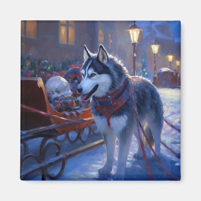 Siberian husky julsäsong magnet (Framsidan)