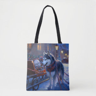 Siberian husky julsäsong tygkasse