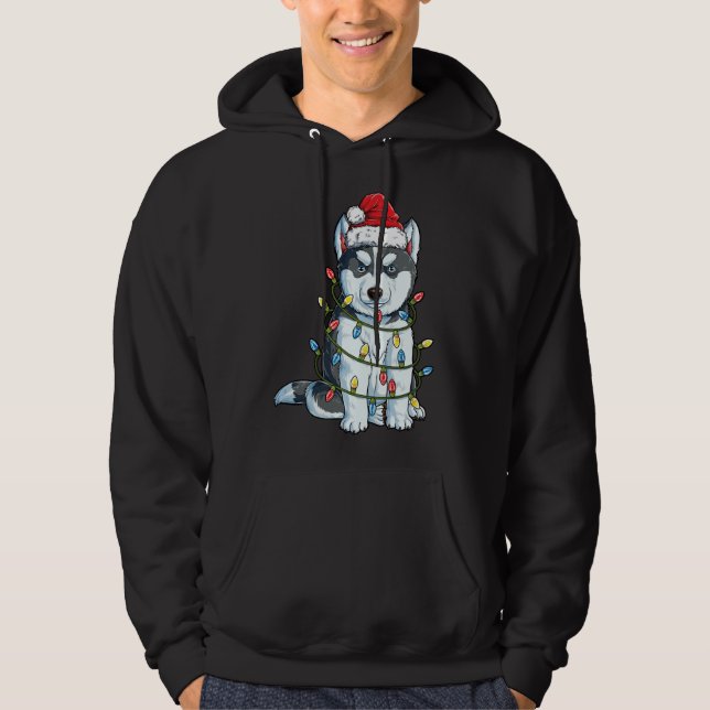 Siberian husky jultomten Hat Julafton Ljus Bo Hoodie (Framsida)