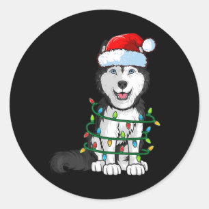 Siberian husky jultomten Hat Julafton Ljus Runt Klistermärke