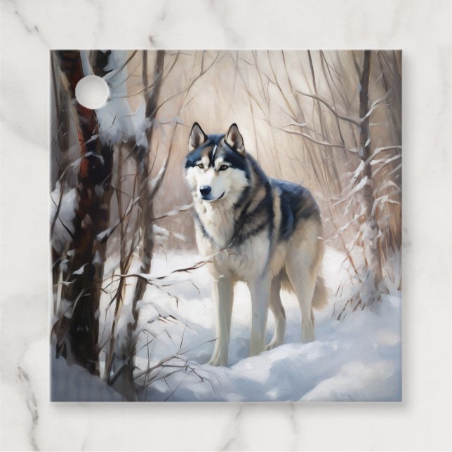 Siberian husky Låt det snöa jul Gåvor Etiketter (Framsida)