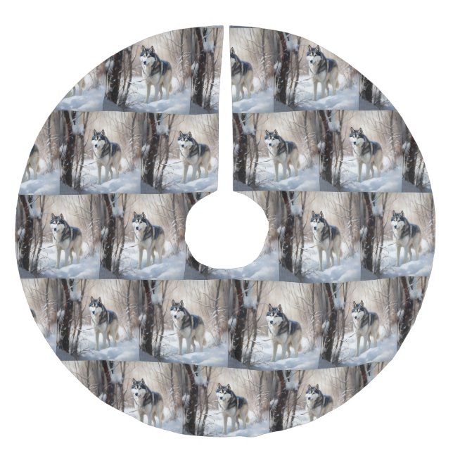 Siberian husky Låt det snöa jul Julgransmatta Borstad Polyester (Framsidan)