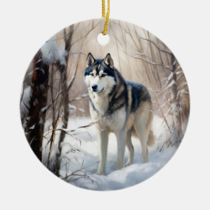 Siberian husky Låt det snöa jul Julgransprydnad Keramik