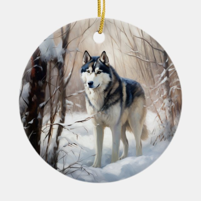 Siberian husky Låt det snöa jul Julgransprydnad Keramik (Framsidan)