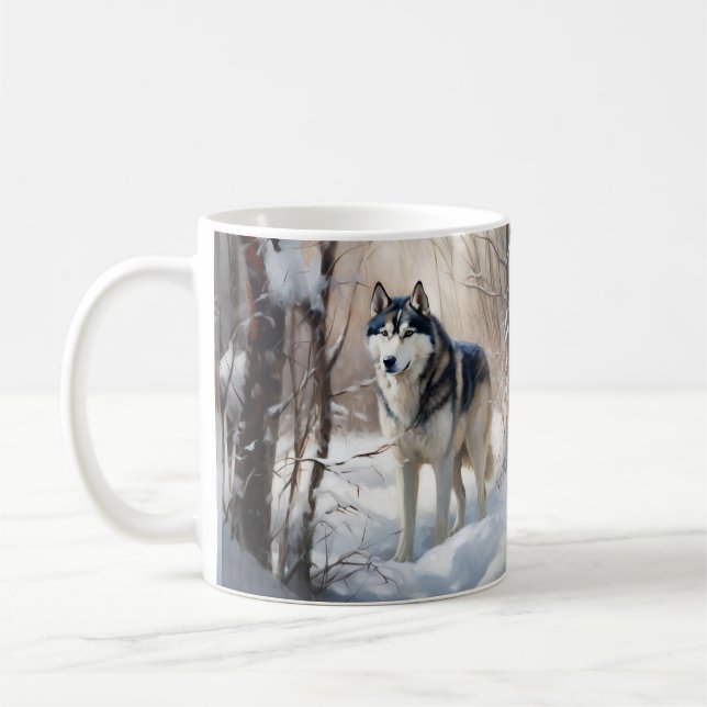 Siberian husky Låt det snöa jul Kaffemugg (Vänster)