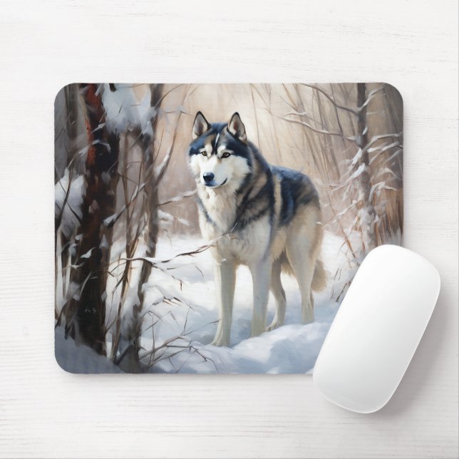 Siberian husky Låt det snöa jul Musmatta (Med mus)