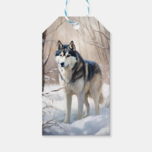 Siberian husky Låt det snöa jul Presentetikett
