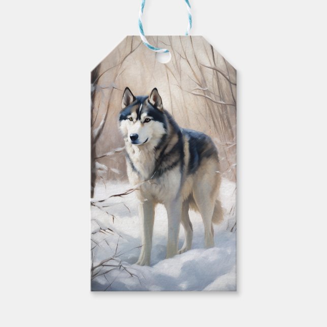 Siberian husky Låt det snöa jul Presentetikett (Framsidan)