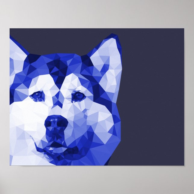 Siberian husky Low Poly Art i Blue Poster (Framsidan)