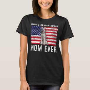 Siberian husky Mamma USA amerikanska Flagga T Shirt