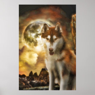 SIBERIAN HUSKY MÅNE KINGDOM POSTER