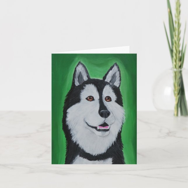 Siberian husky-mappat gratulationskort kort (Framsida)