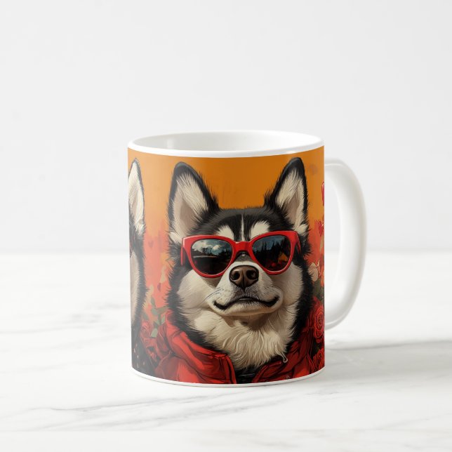 Siberian Husky med hjärtrusor Alla hjärtans dag  Kaffemugg (Framsida höger)