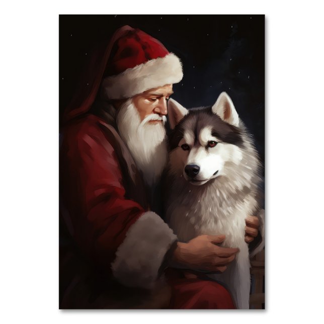 Siberian husky med Jultomten julafton Bordsnummer (Framsidan)