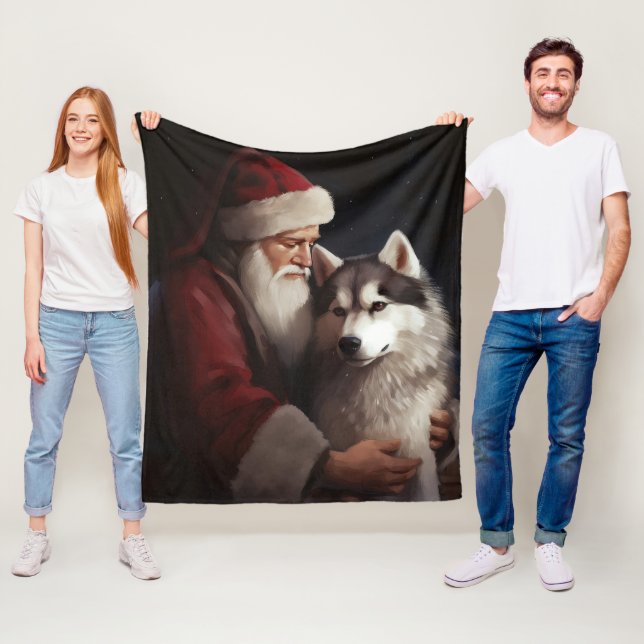 Siberian husky med Jultomten julafton Fleecefilt (På plats)