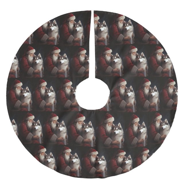 Siberian husky med Jultomten julafton Julgransmatta Borstad Polyester (Framsidan)