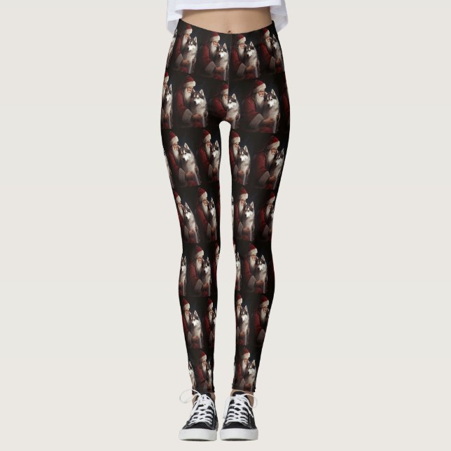 Siberian husky med Jultomten julafton Leggings (Framsida)
