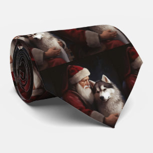 Siberian husky med Jultomten julafton Slips