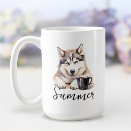 Siberian husky med kaffe mugg, hund med attityd kaffemugg