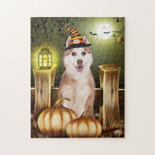 Siberian husky med Witch Hat Halloween Pussel (Vertikal)