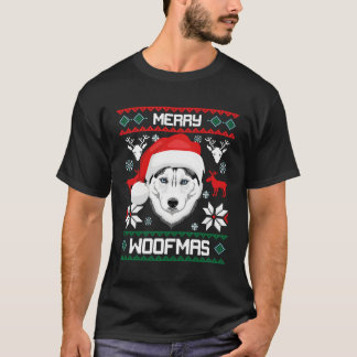 Siberian husky Merry Woofmas för T Shirt