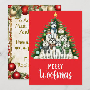Siberian husky Merry Woofmas Julgran Julkort