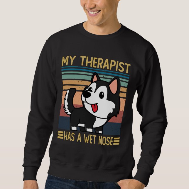 Siberian husky Min terapist har Blöt Siberi Lång Ärmad Tröja (Framsida)
