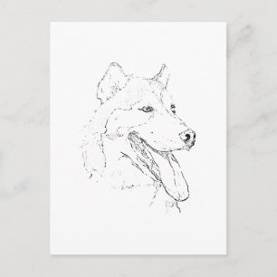 Siberian Husky – minimalistisk hund linjedragning Vykort