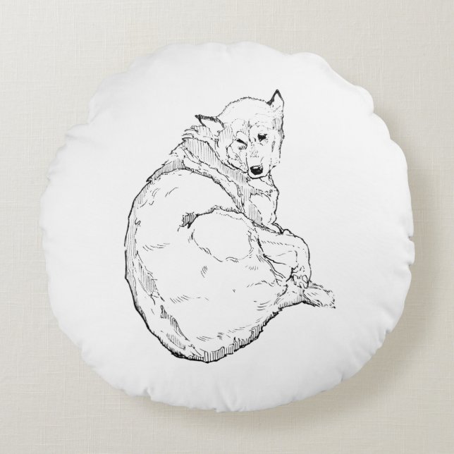 Siberian Husky, minimalistisk hundillustration  Rund Kudde (Framsidan)