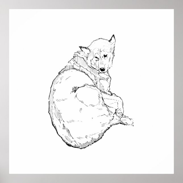 Siberian Husky, minimalistisk hundillustration väg Poster (Framsidan)