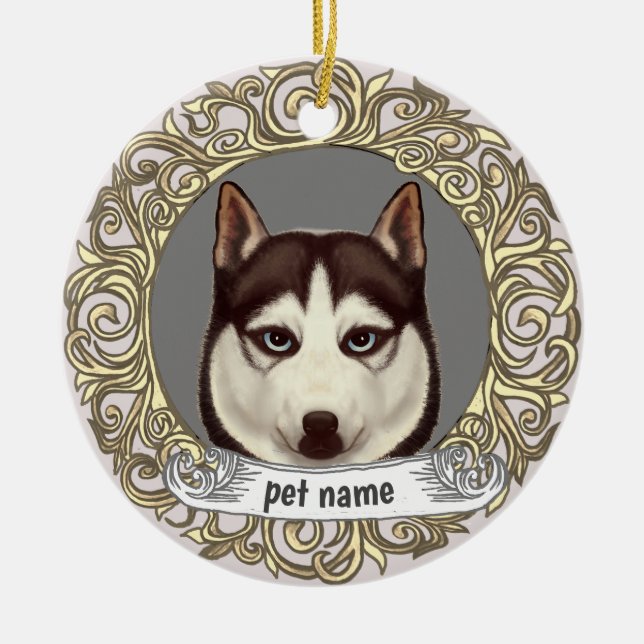 Siberian Husky minnesornament Julgransprydnad Keramik (Framsidan)