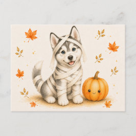 Siberian Husky-mumie Halloween Vykort