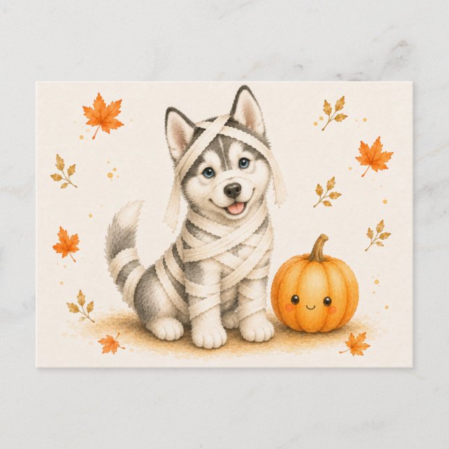 Siberian Husky-mumie Halloween Vykort (Framsida)